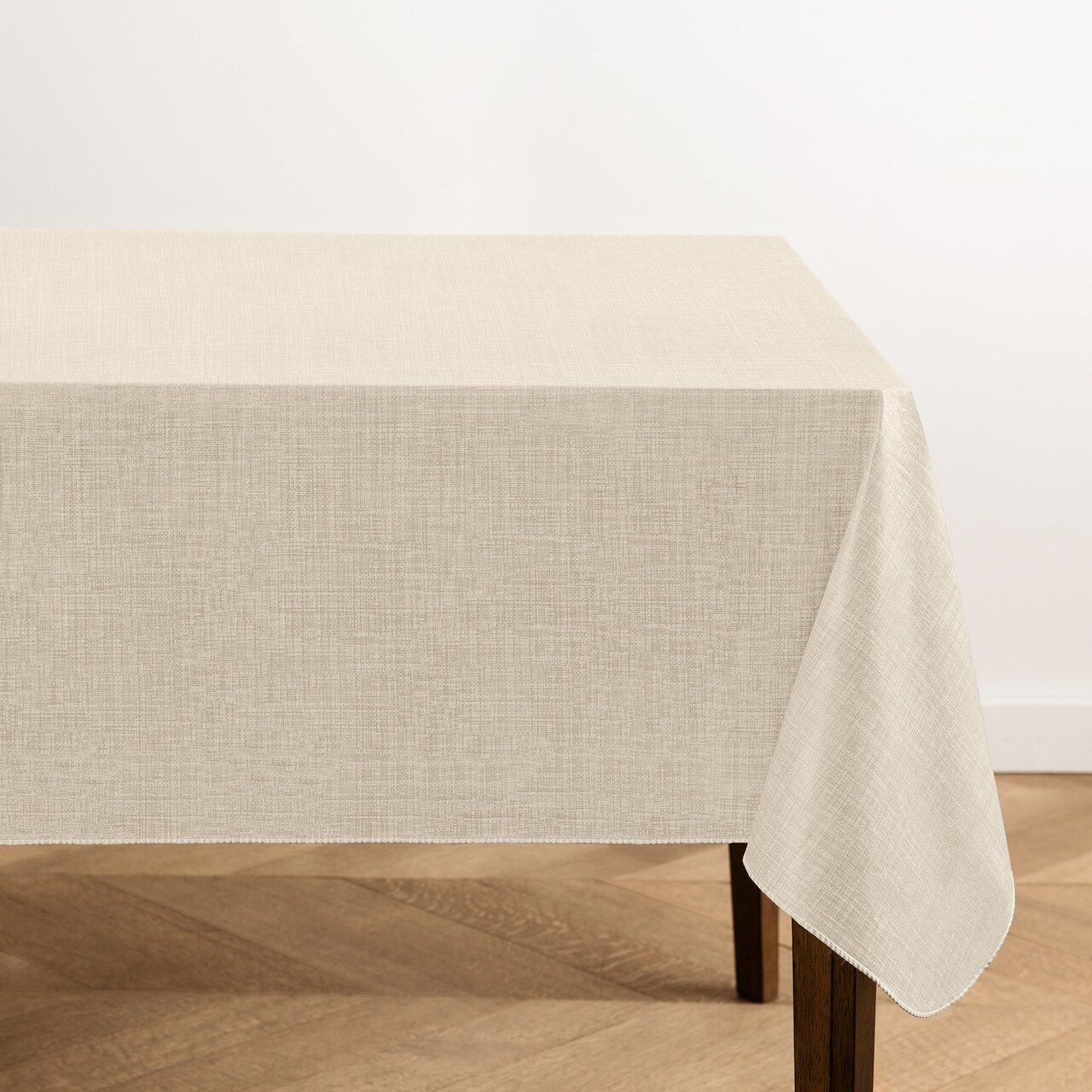 Threadmade Home Monterey Linen Texture Vinyl Indoor/Outdoor Tablecloth, Ivory - 52"W x 52"L Square